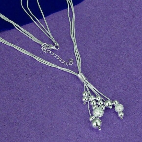 Giavanna Bouquet Multi Layer Shimmery Sterling Silver Bead Necklace Gift Boxed - Picture 1 of 7